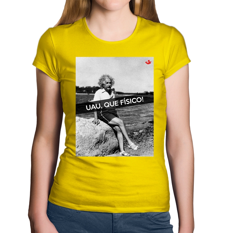 Baby Look Algodão Uau, que físico - Amarela