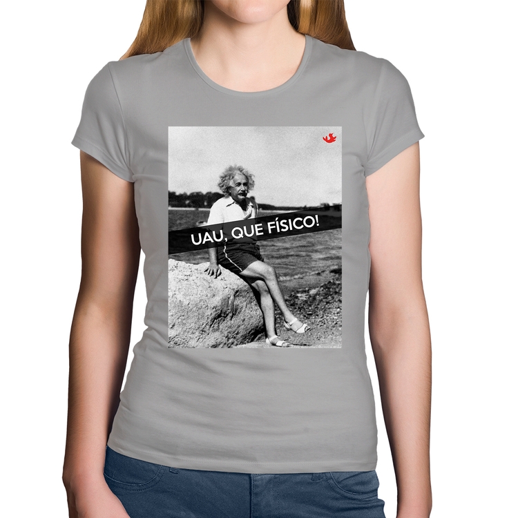 Baby Look Algodão Uau, que físico - Cinza