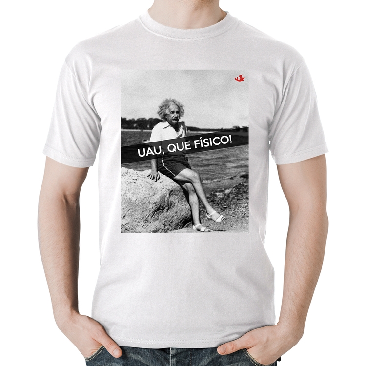 Camiseta Algodão Uau, que físico - Branca