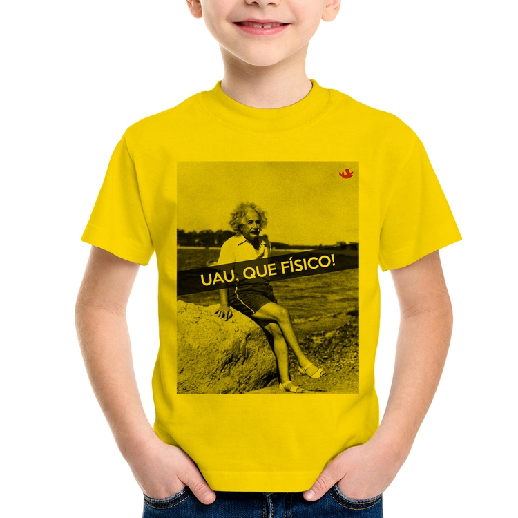 Camiseta Infantil Uau, que físico - Amarela