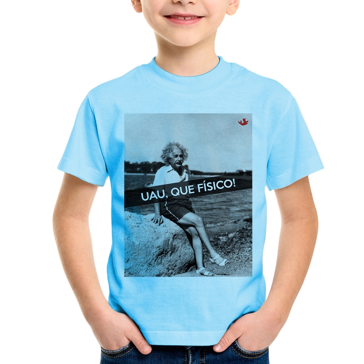 Camiseta Infantil Uau, que físico - Azul Bebê
