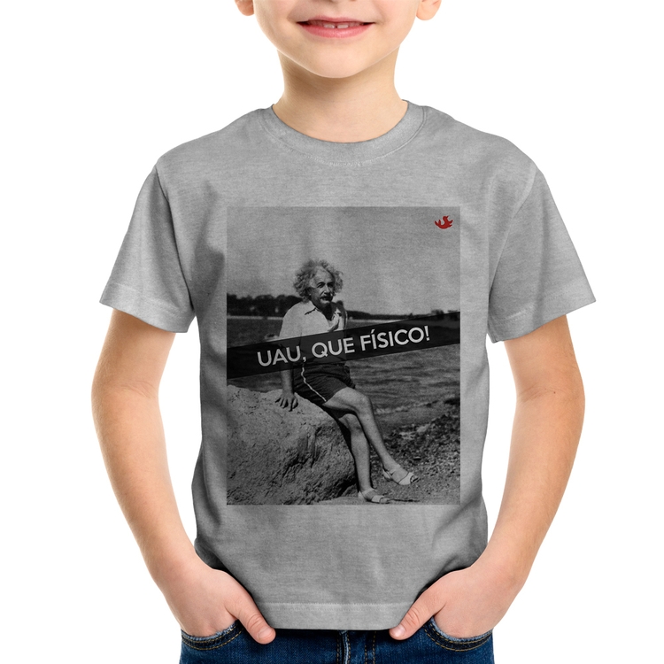Camiseta Infantil Uau, que físico - Cinza