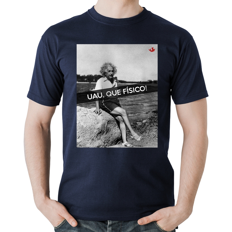 Camiseta Algodão Uau, que físico - Marinho
