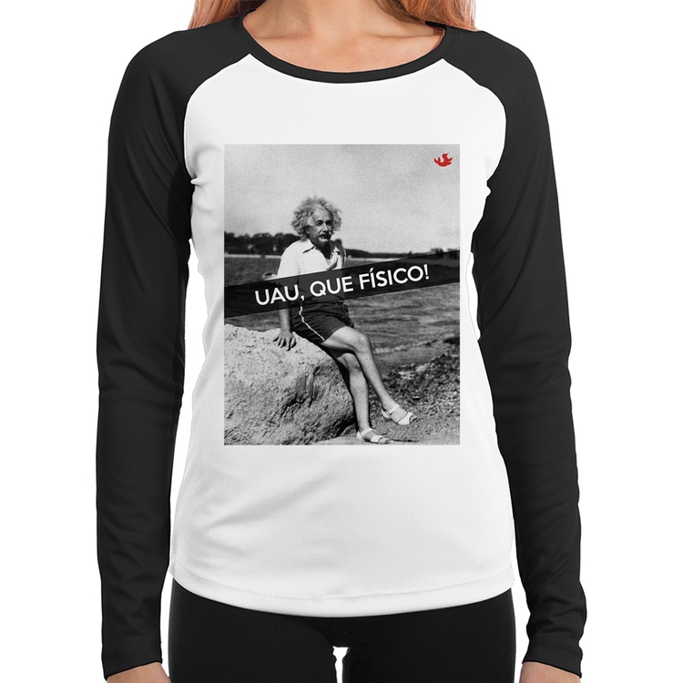 Baby Look Raglan Uau, que físico Manga Longa