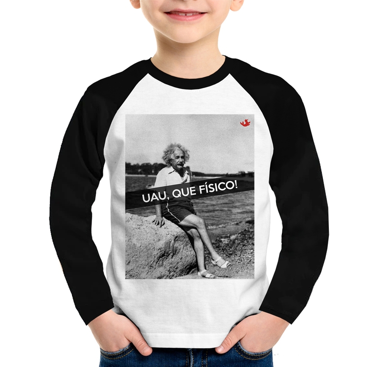 Camiseta Raglan Infantil Uau, que físico Manga Longa