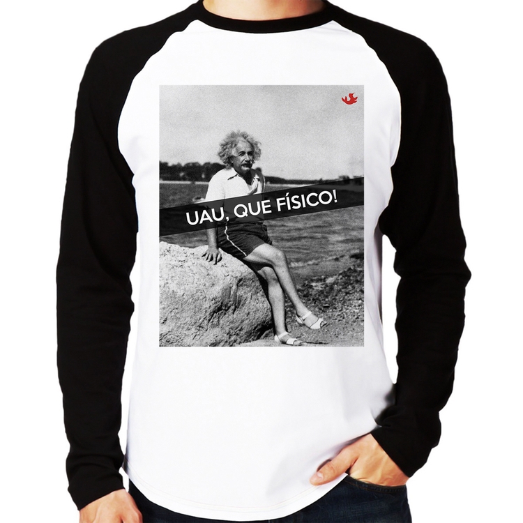 Camiseta Raglan Uau, que físico Manga Longa