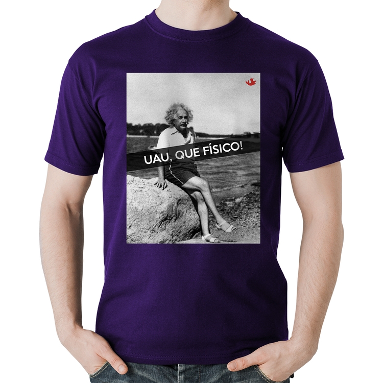 Camiseta Algodão Uau, que físico - Roxa