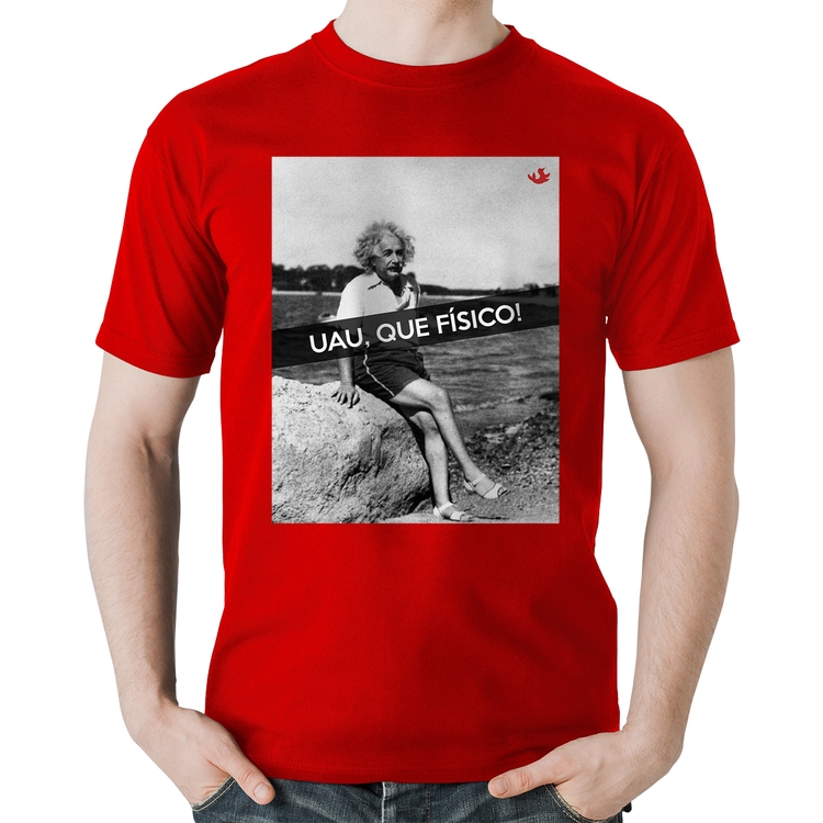 Camiseta Algodão Uau, que físico - Vermelha