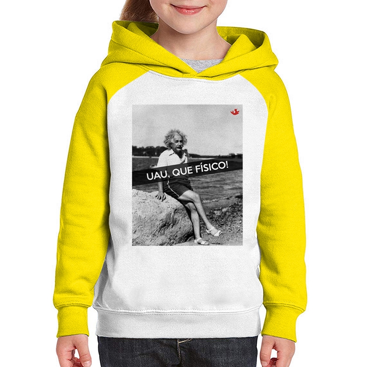 Moletom Infantil Uau, que físico - Branco/Amarelo