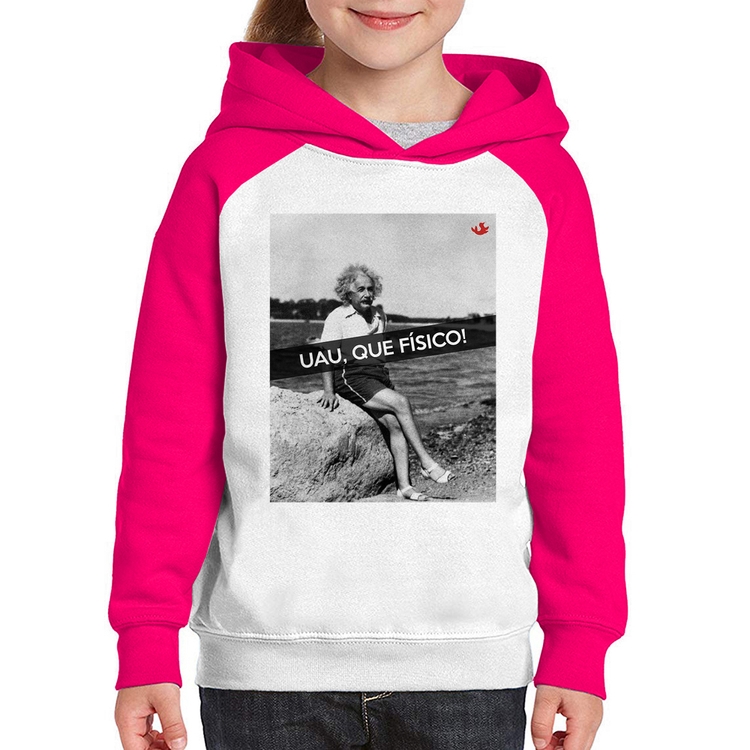 Moletom Infantil Uau, que físico - Branco/Rosa