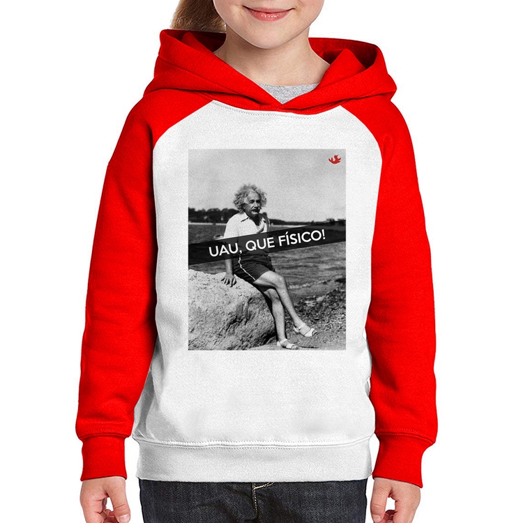 Moletom Infantil Uau, que físico - Branco/Vermelho