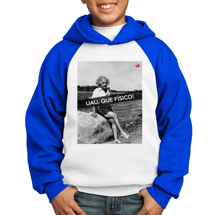 Moletom Infantil Uau, que físico - Branco/Azul
