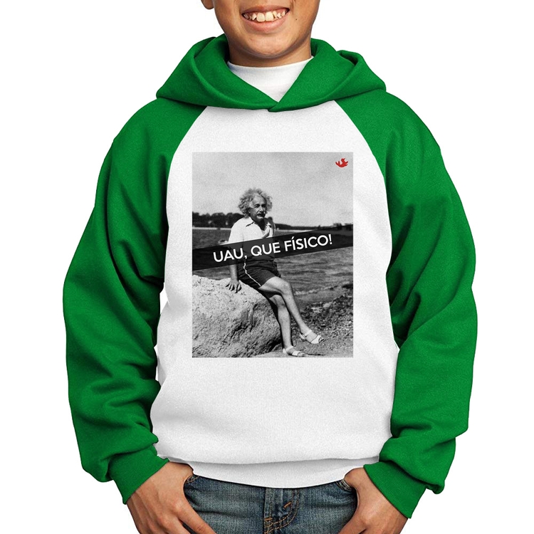 Moletom Infantil Uau, que físico - Branco/Verde