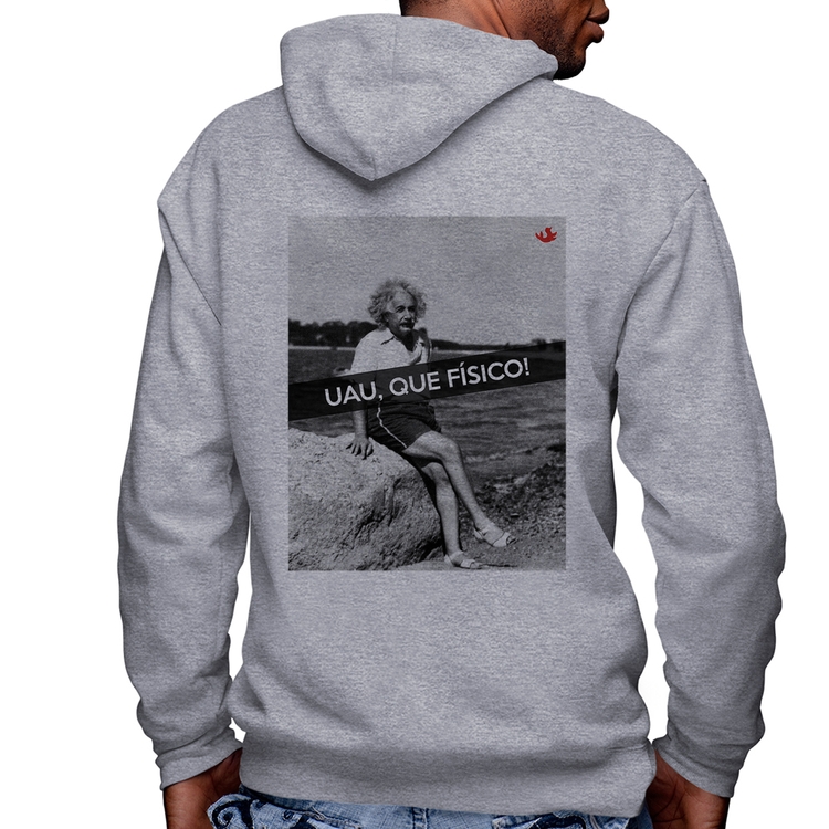 Blusa Moletom Uau, que físico Masculina com Capuz e Zíper - Mescla