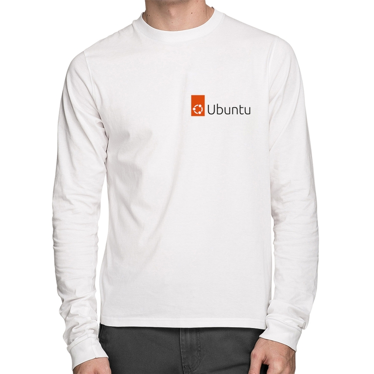 Camiseta Algodão Ubuntu Linux Manga Longa - Branca