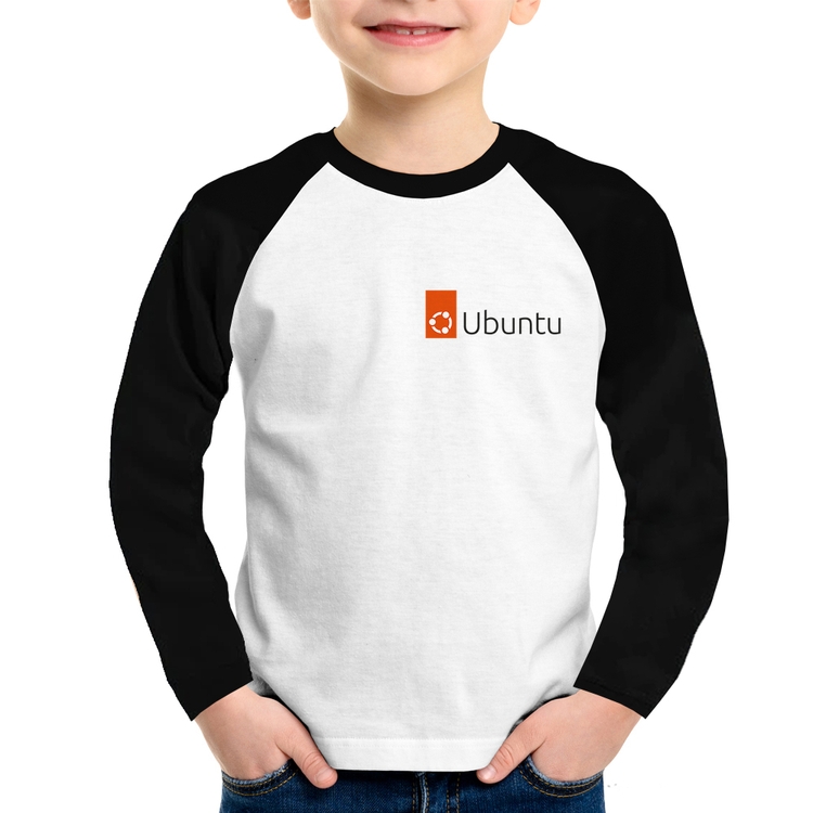Camiseta Raglan Infantil Ubuntu Linux Manga Longa