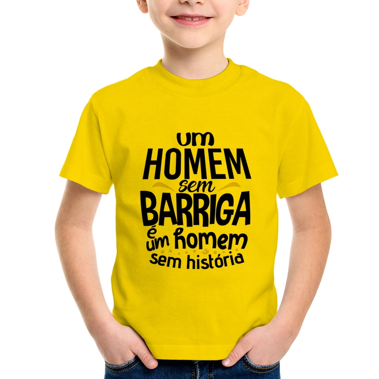Camiseta Infantil Um homem sem barriga é um homem sem história - Amarela
