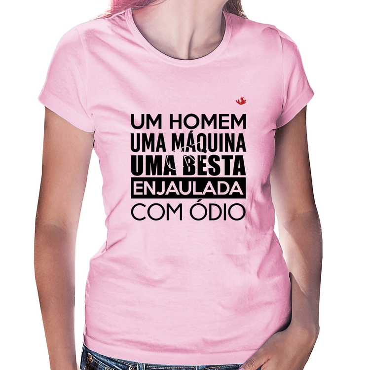 Baby Look Um homem, uma máquina, uma besta enjaulada com ódio - Rosa Bebê