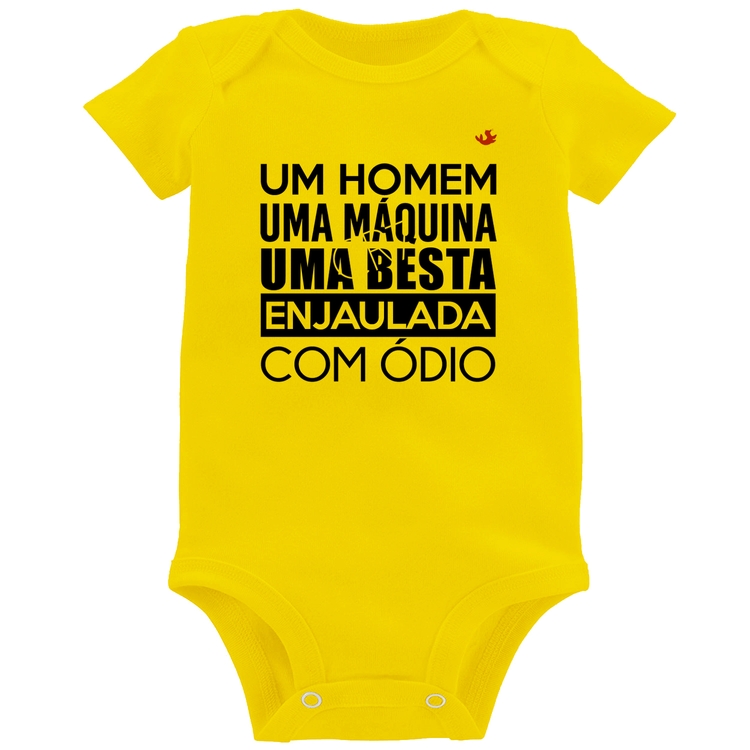 Body Bebê Um homem, uma máquina, uma besta enjaulada com ódio - Amarelo