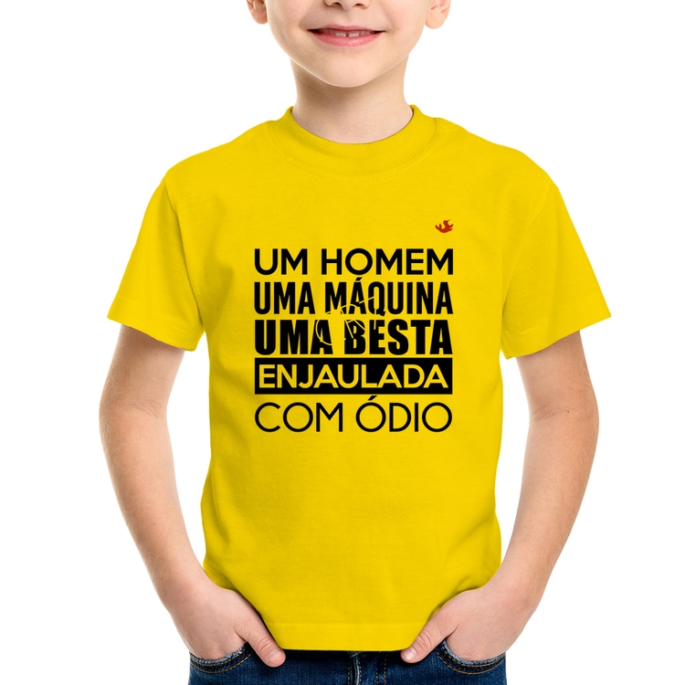Camiseta Infantil Um homem, uma máquina, uma besta enjaulada com ódio - Amarela