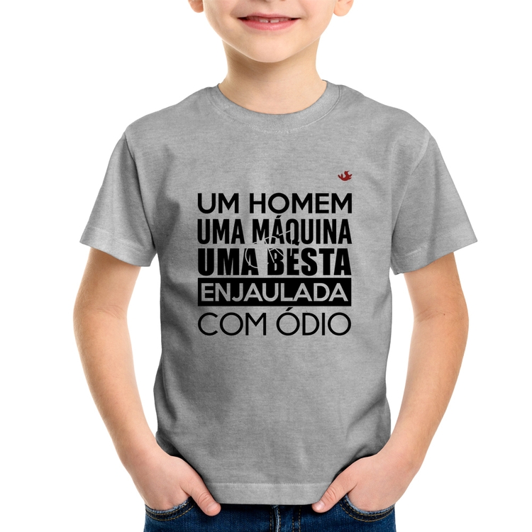 Camiseta Infantil Um homem, uma máquina, uma besta enjaulada com ódio - Cinza