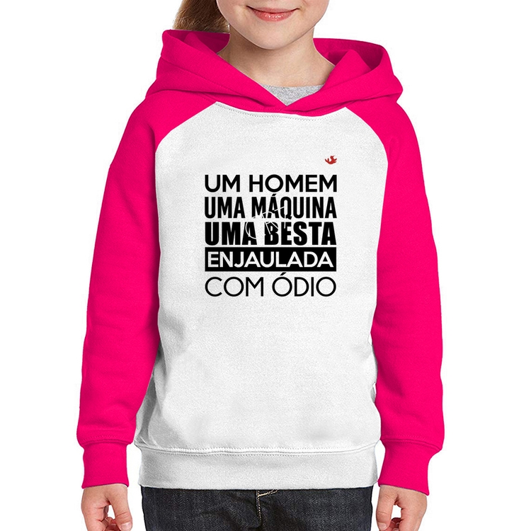Moletom Infantil Um homem, uma máquina, uma besta enjaulada com ódio - Branco/Rosa
