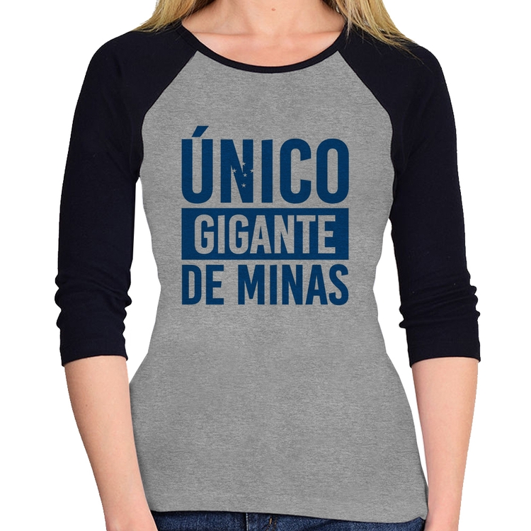 Baby Look Raglan Único gigante de Minas Manga 3/4 - Cinza/Preto