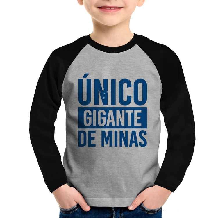 Camiseta Raglan Infantil Único gigante de Minas Manga Longa - Cinza/Preto