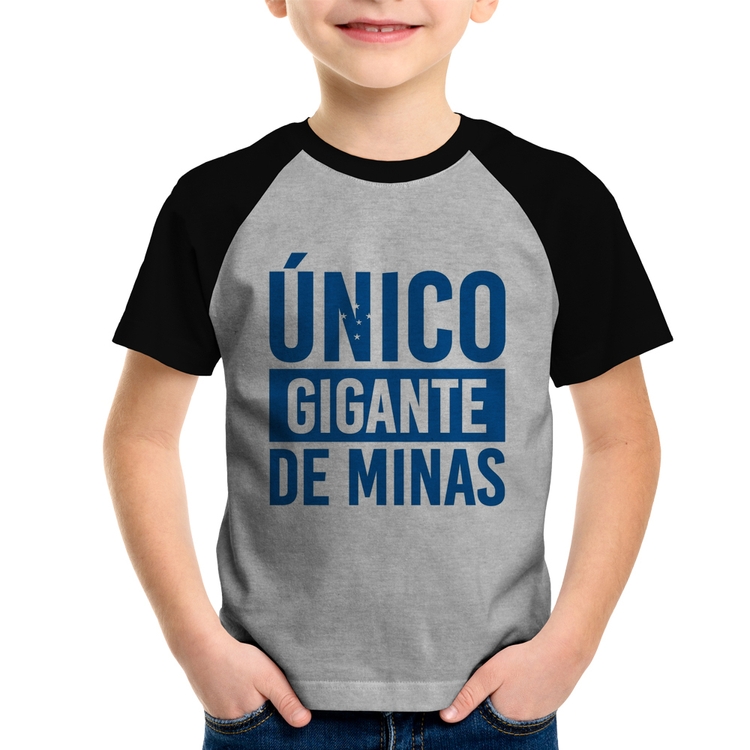 Camiseta Raglan Infantil Único gigante de Minas - Cinza/Preto