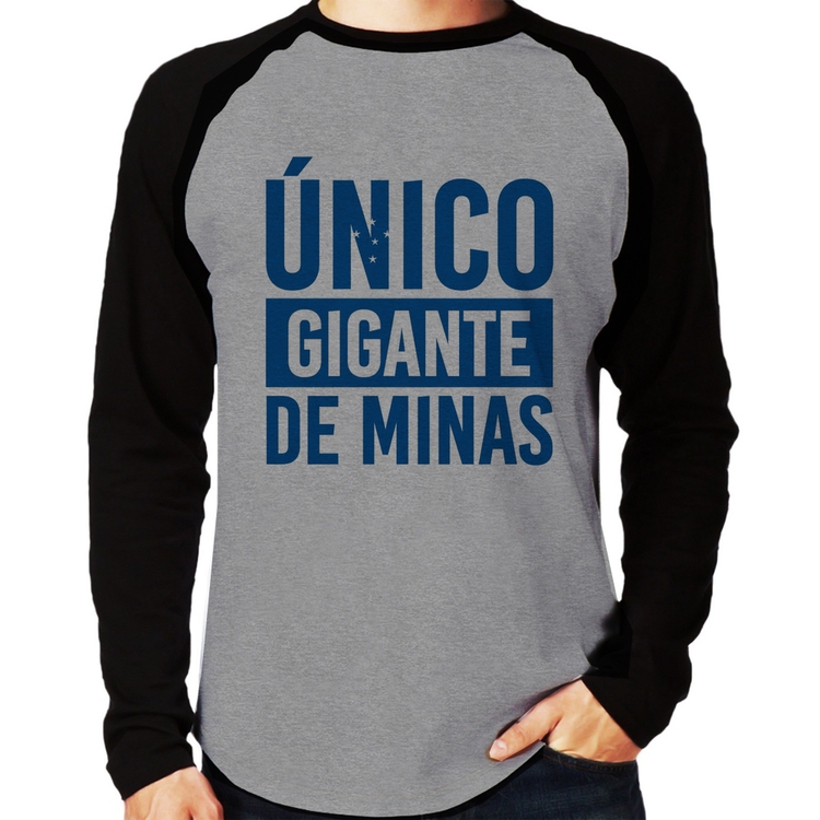 Camiseta Raglan Único gigante de Minas Manga Longa - Cinza/Preto
