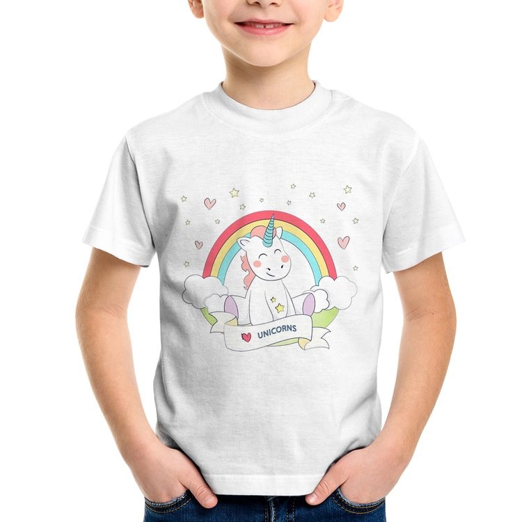 Camiseta Infantil Unicórnio Arco Íris