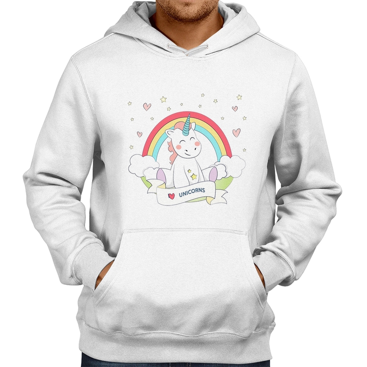 Moletom Unicórnio Arco Íris - Branco