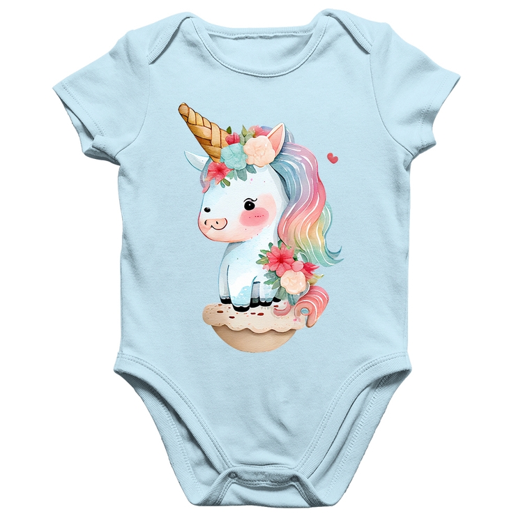 Body Bebê Algodão Unicórnio Bebê - Azul Bebê