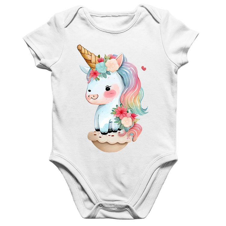 Body Bebê Algodão Unicórnio Bebê - Branco