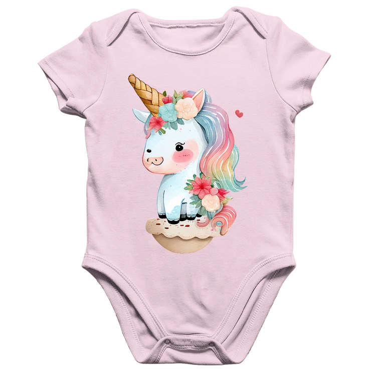 Body Bebê Algodão Unicórnio Bebê - Rosa Bebê