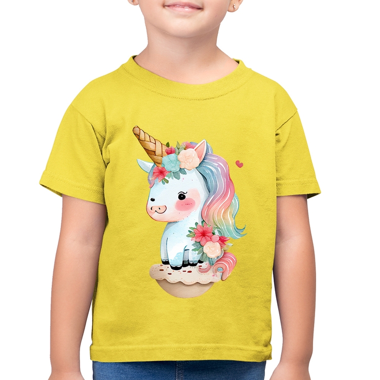 Camiseta Algodão Infantil Unicórnio Bebê - Amarelo Canário