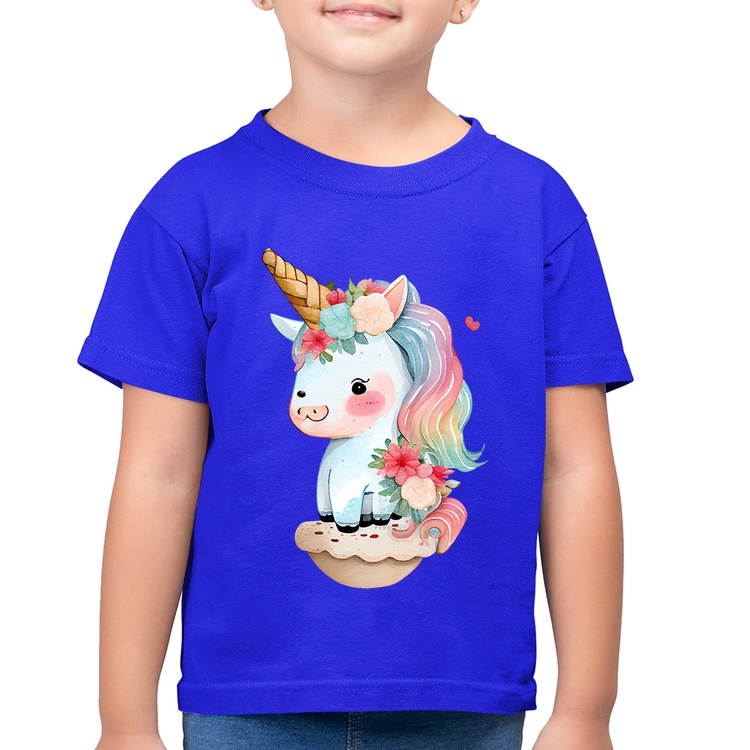 Camiseta Algodão Infantil Unicórnio Bebê - Azul Royal