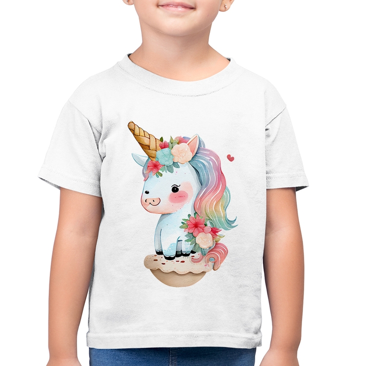 Camiseta Algodão Infantil Unicórnio Bebê - Branca