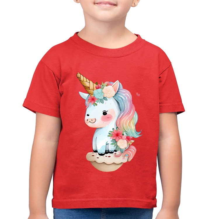 Camiseta Algodão Infantil Unicórnio Bebê - Vermelha