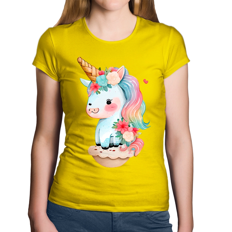 Baby Look Algodão Unicórnio Bebê - Amarela