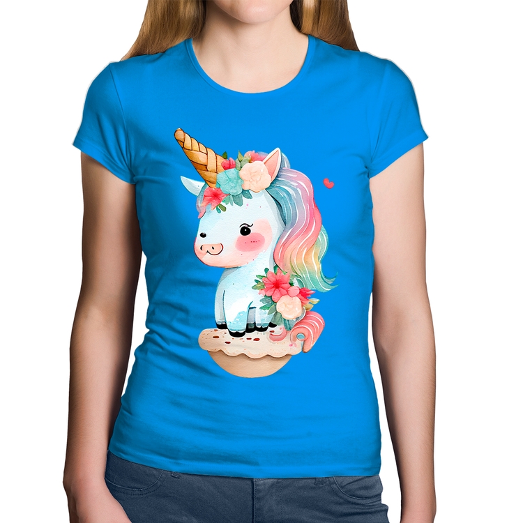 Baby Look Algodão Unicórnio Bebê - Azul