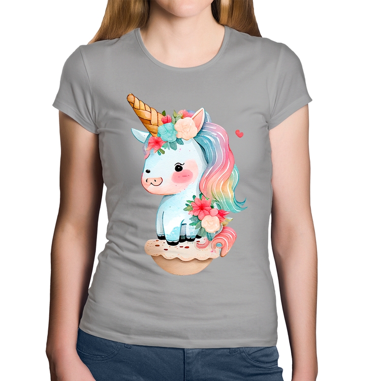 Baby Look Algodão Unicórnio Bebê - Cinza