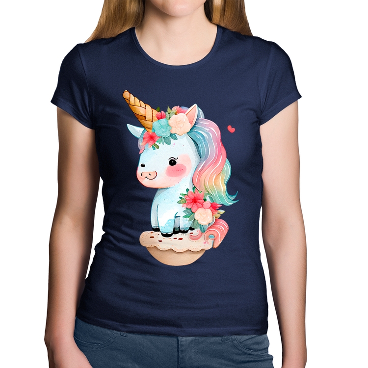 Baby Look Algodão Unicórnio Bebê - Marinho