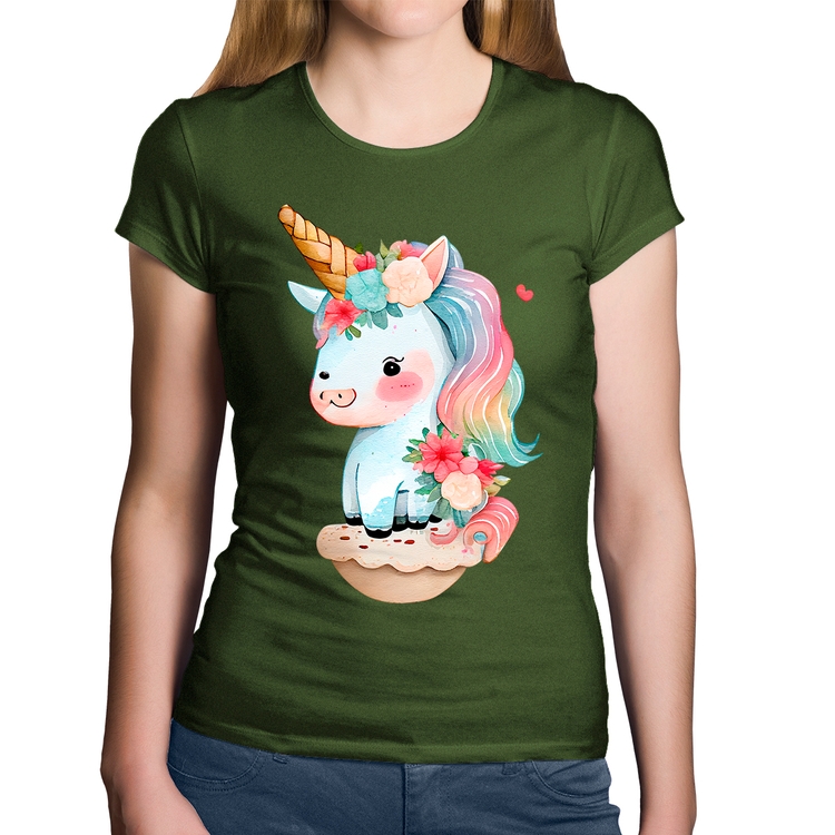 Baby Look Algodão Unicórnio Bebê - Musgo