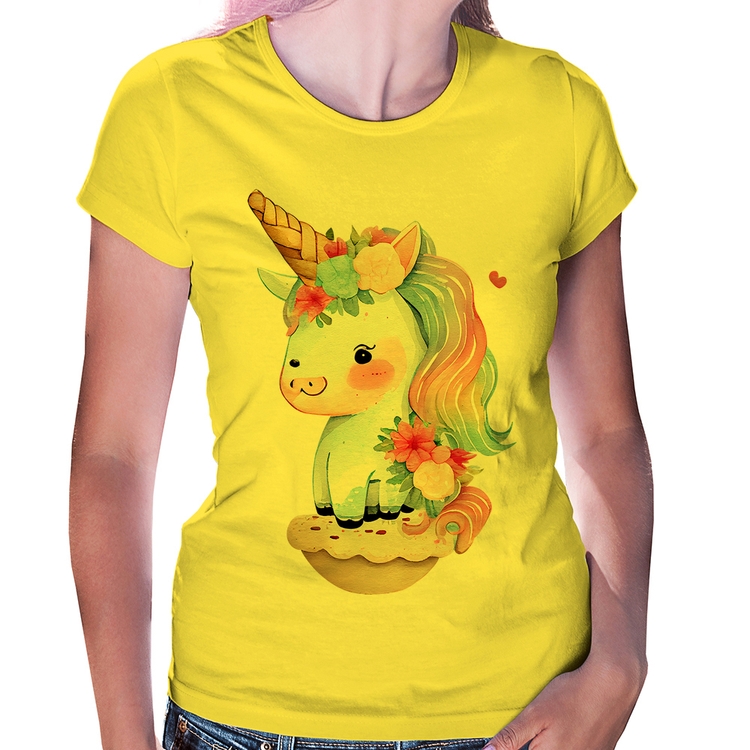 Baby Look Unicórnio Bebê - Amarela