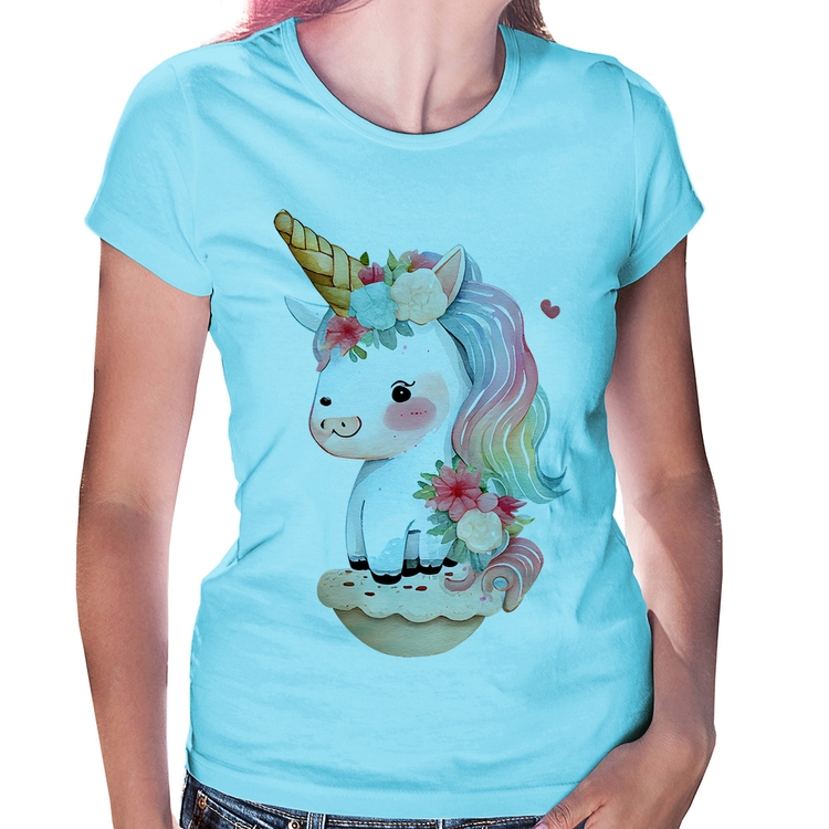 Baby Look Unicórnio Bebê - Azul Bebê