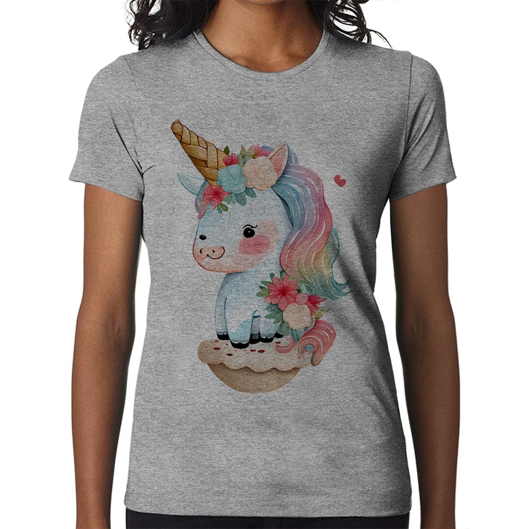 Baby Look Unicórnio Bebê - Cinza