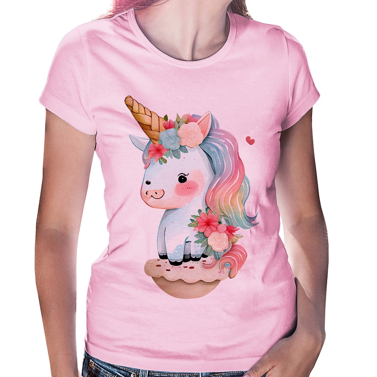 Baby Look Unicórnio Bebê - Rosa Bebê