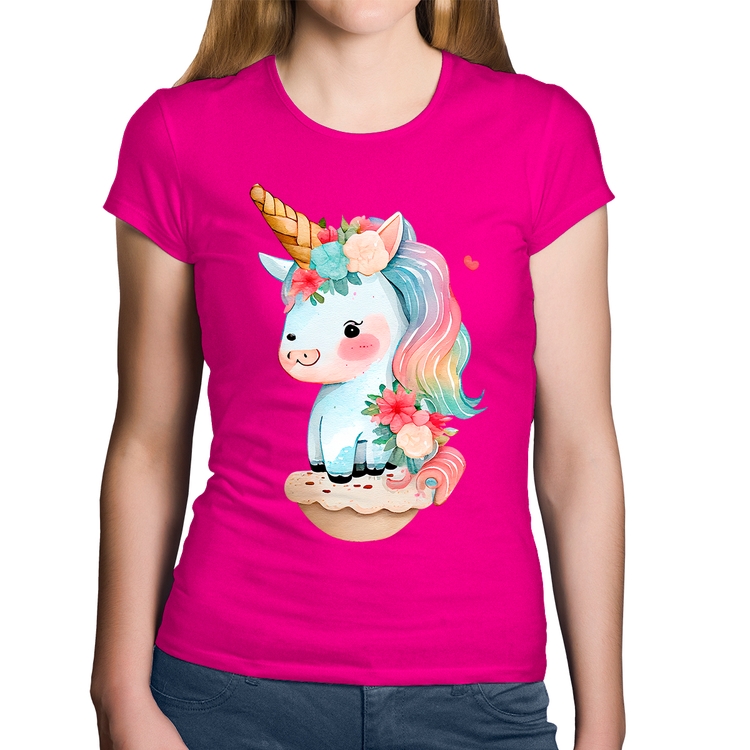 Baby Look Algodão Unicórnio Bebê - Rosa