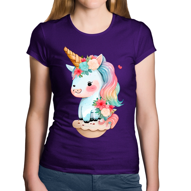 Baby Look Algodão Unicórnio Bebê - Roxa